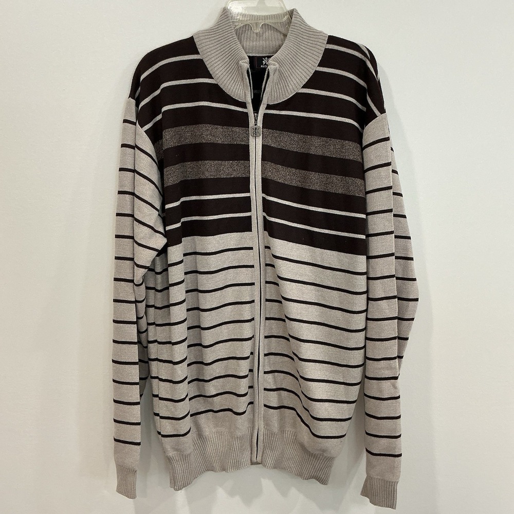 RED APE Men's 3X Brown Tan Stripe Full Zip Collared Knit Sweater Y2K‎ Streetwear